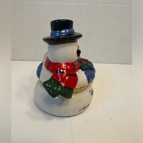 Vintage 1999 Keeping Warm Snowman Couple Ceramic Hinged Trinket Box 1st Edition - Picture 5 of 10